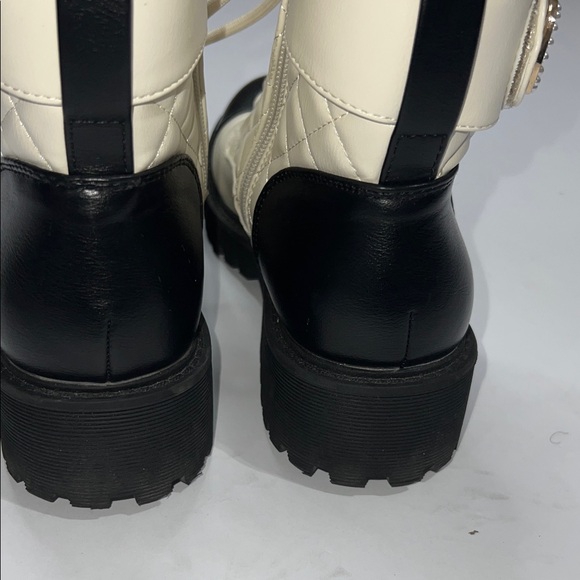 GBG Los Angeles Quilted Combat Boots - Black and Cream - Picture 5 of 9